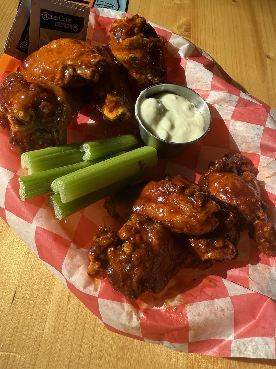 The OP Wild Wings — saucy wings with celery and ranch on the side